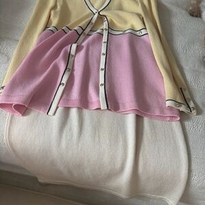 St. John Cream Cardigan with Black Trim